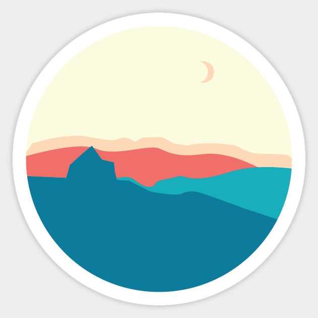 Cute Mountain view illustration with moon Sticker by Mayarart